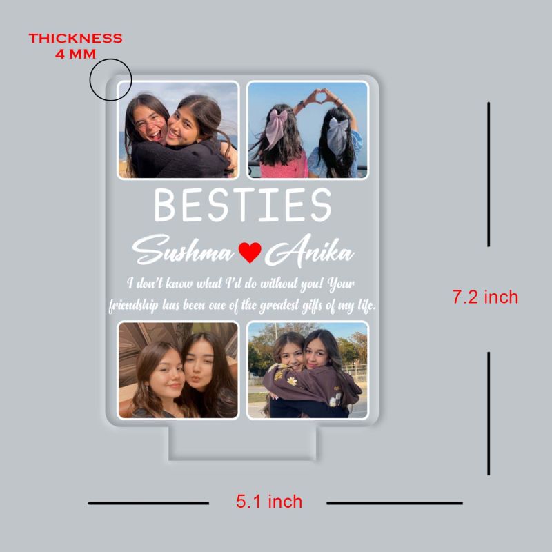 Personalized Bestie Photo Frame LED Night Lamp with Multicolored Light & USB Powered   Long Distance Friendship Gift for Best Friend, Soul Sister, and BFF   Birthday Gift for Besti